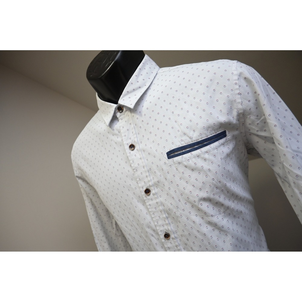 7 Diamonds Button Up Dress Shirt‎ Mens Small White Geometric Buckle Excellent